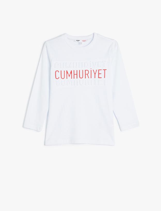 Tişört Cumhuriyet Baskılı Uzun Kollu Pamuklu_0