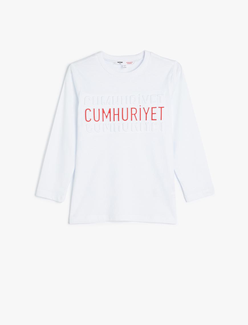  Erkek Çocuk Cumhuriyet Baskılı Pamuklu Uzun Kollu Tişört