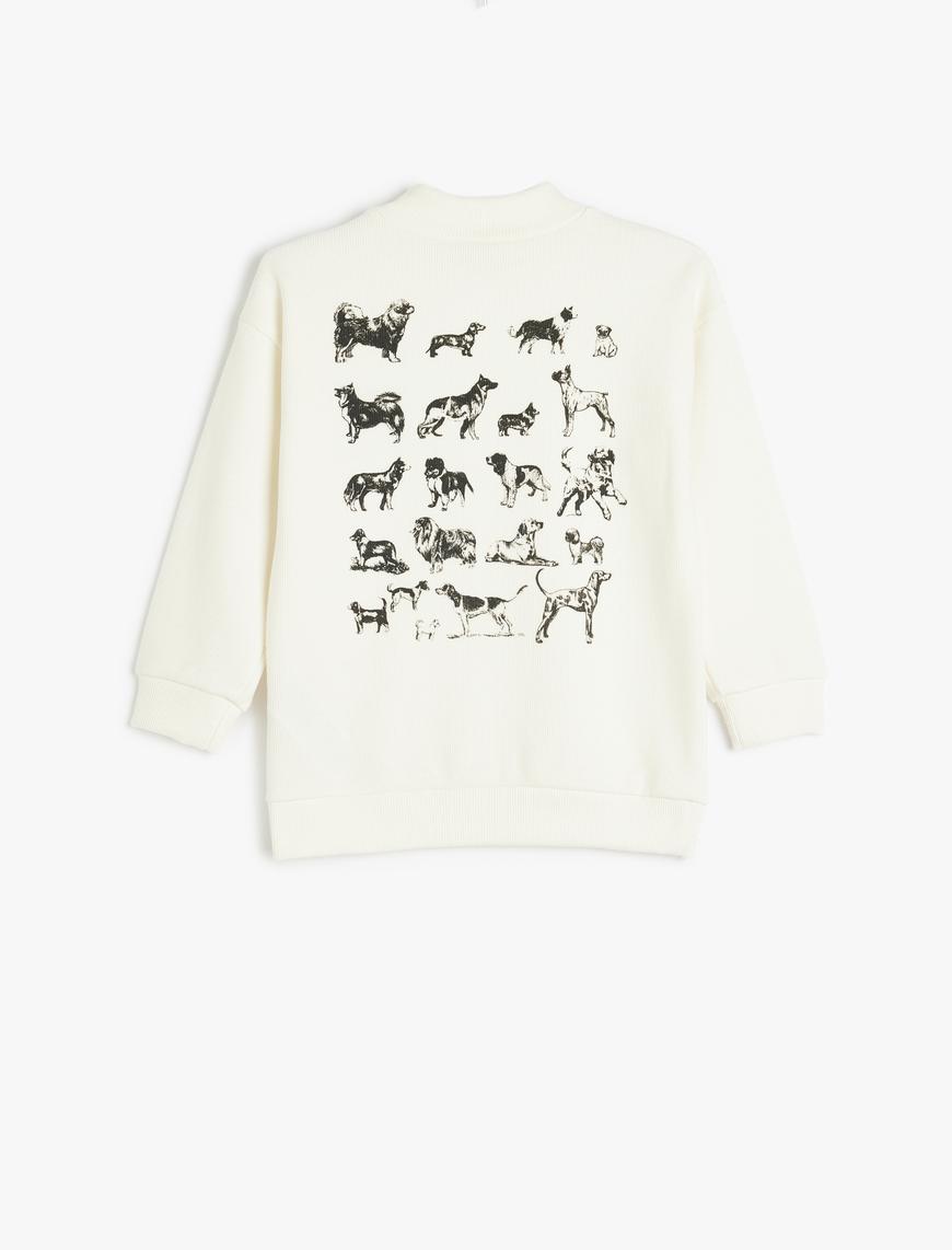  Erkek Çocuk Sweatshirt Yarım Balıkçı Yaka Köpek Baskılı Dokulu