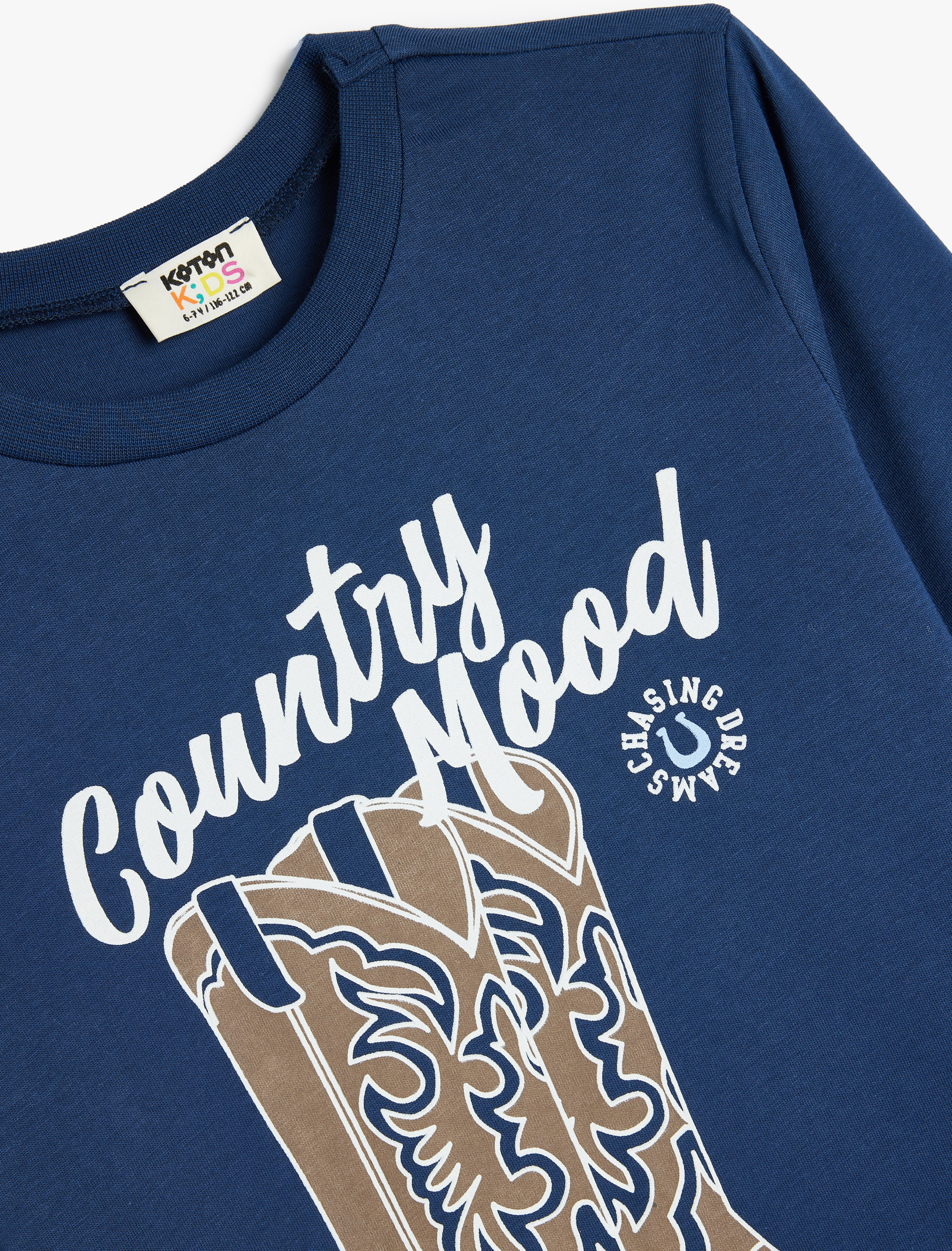  Erkek Çocuk Tişört Uzun Kollu Kovboy Çizmesi Baskılı Bisiklet Yaka Pamuklu