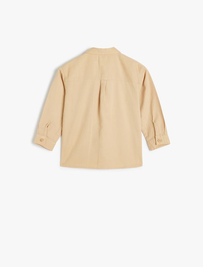 Erkek Bebek Gömlek Cepli Uzun Kollu Düğme Kapamalı Pamuklu