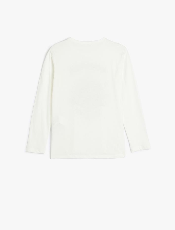 Kız Çocuk Tişört Uzun Kollu Bisiklet Yaka Baskı Detaylı Pamuklu