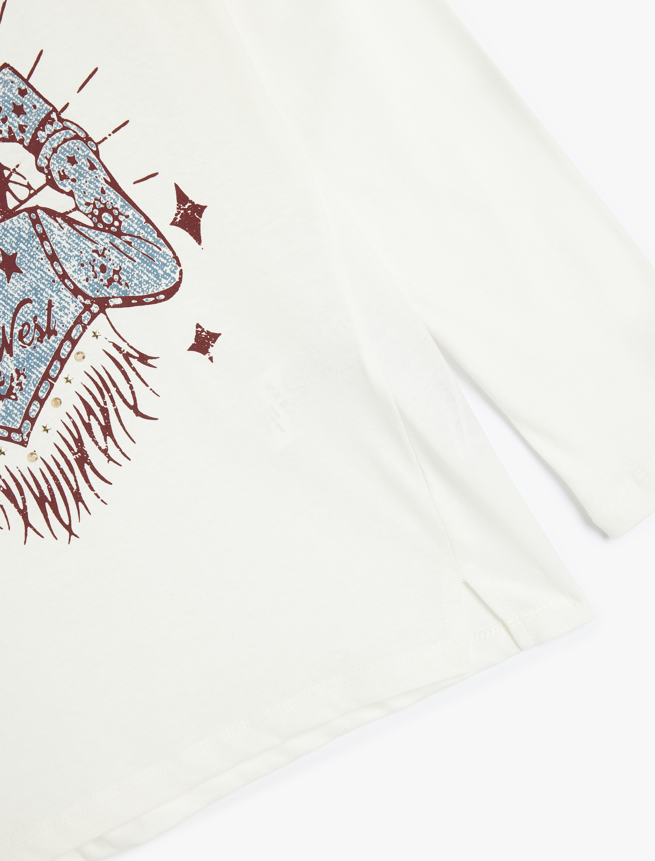  Kız Çocuk Tişört Uzun Kollu Bisiklet Yaka Baskı Detaylı Pamuklu