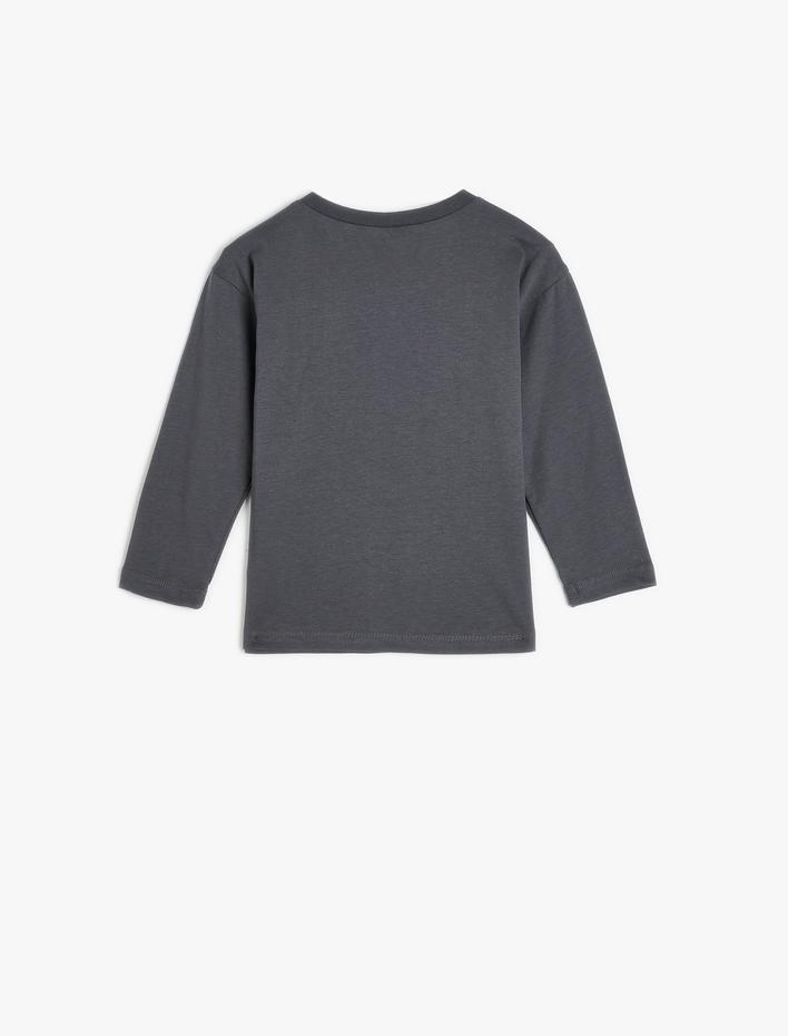 Kız Bebek Tişört Uzun Kollu Fiyonk Baskılı Bisiklet Yaka Pamuklu