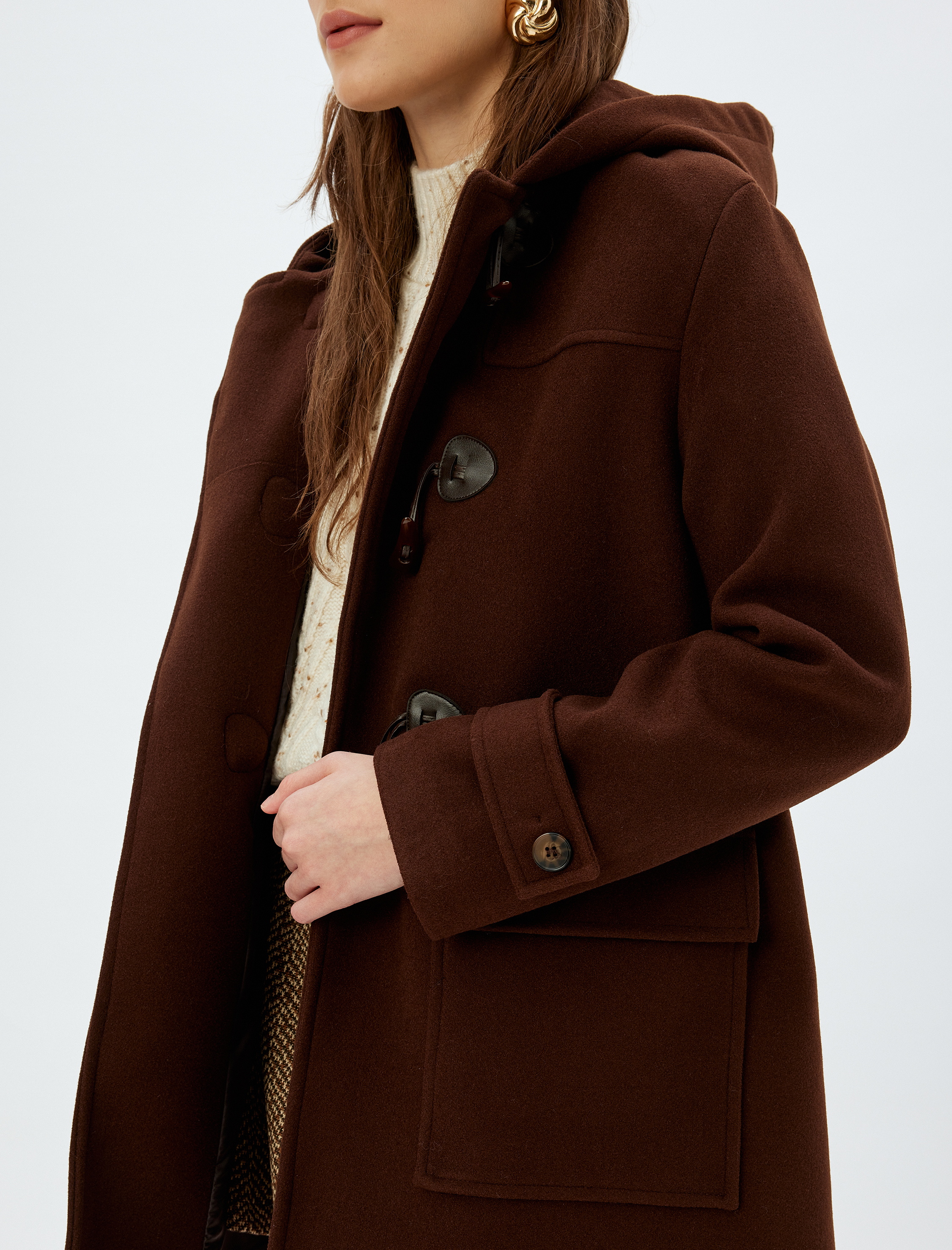   Koton X Sima Tarkan - Toka Kapamalı Cepli Kapüşonlu Kaşe Kaban