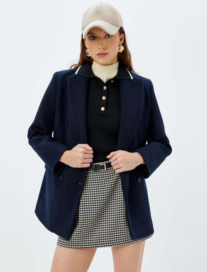  Koton X Sima Tarkan - Şort Astar Detaylı Kemerli Pile Detaylı Kazayağı Desenli Mini Etek