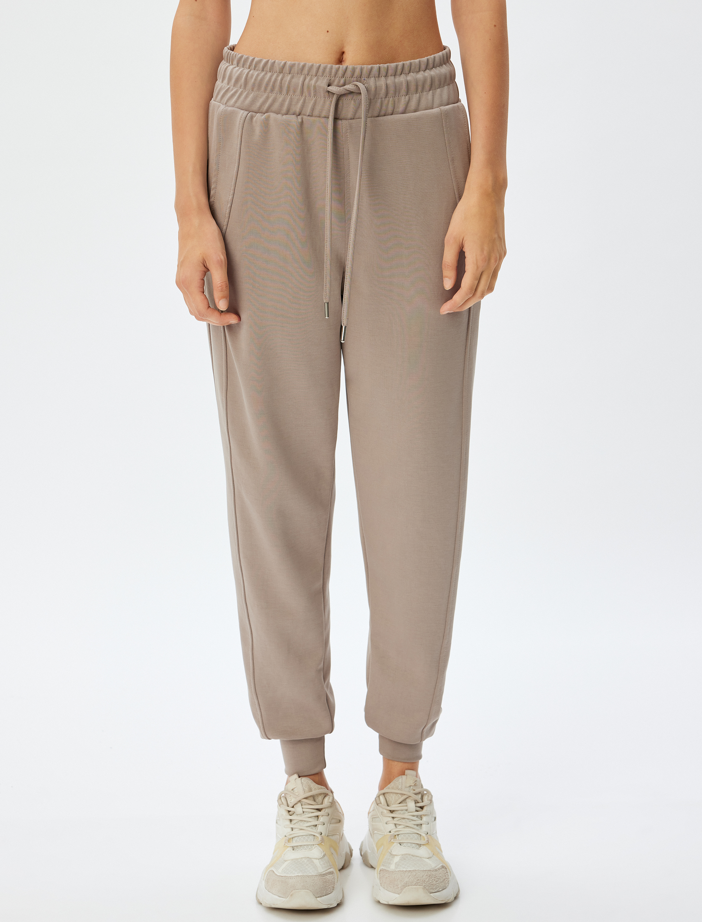   Jogger Eşofman Altı Yüksek Bel Bağcıklı Cepli Modal Kumaş