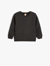 Pamuklu Bisiklet Yaka Uzun Kollu Basic Sweatshirt