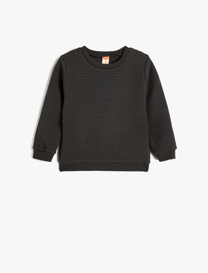 Erkek Bebek Pamuklu Bisiklet Yaka Uzun Kollu Basic Sweatshirt