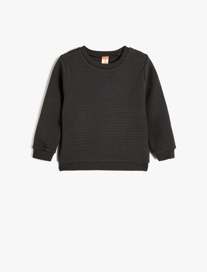  Erkek Bebek Pamuklu Bisiklet Yaka Uzun Kollu Basic Sweatshirt