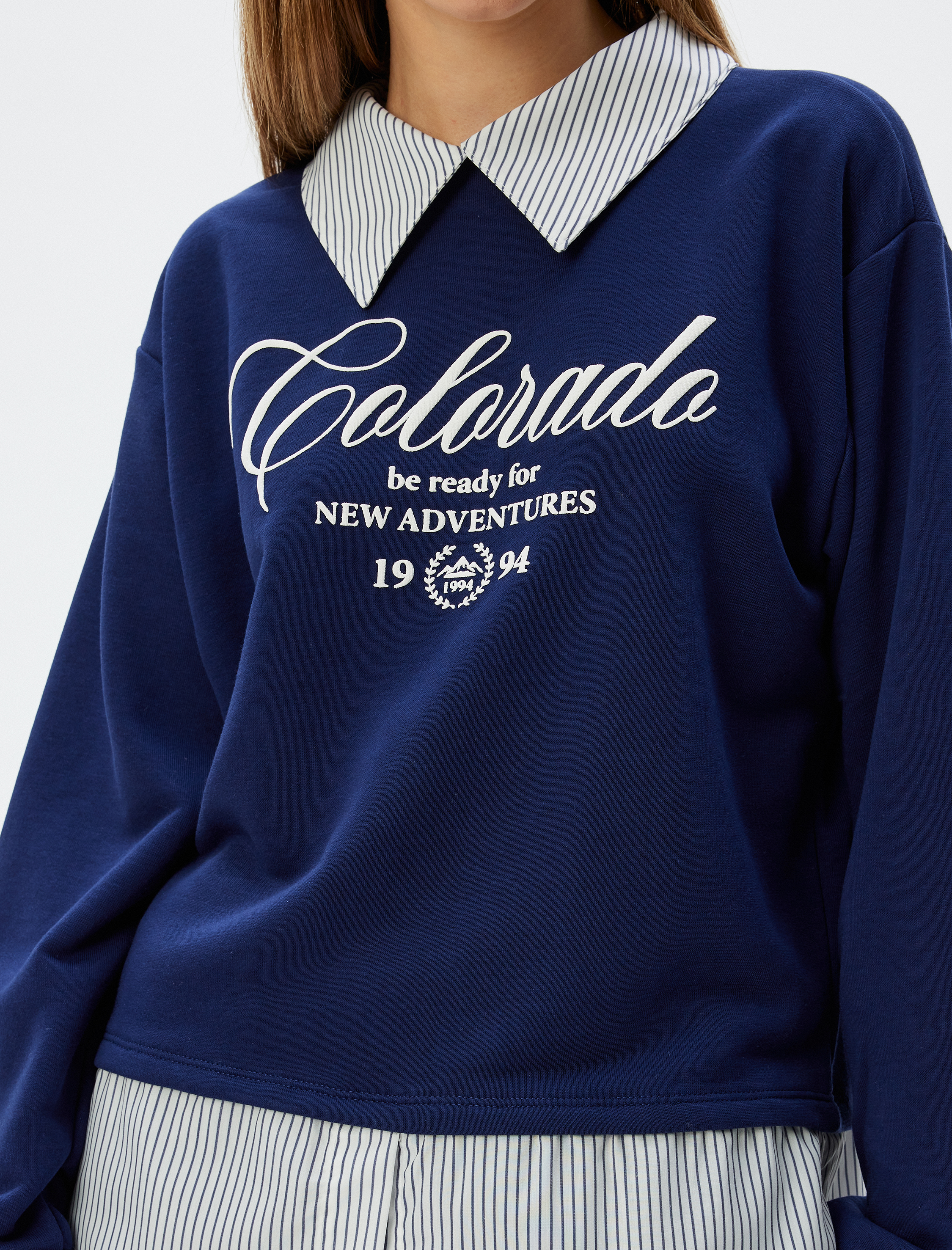   Gömlek Yaka Sweatshirt Oversize Kolej Baskılı Şardonlu