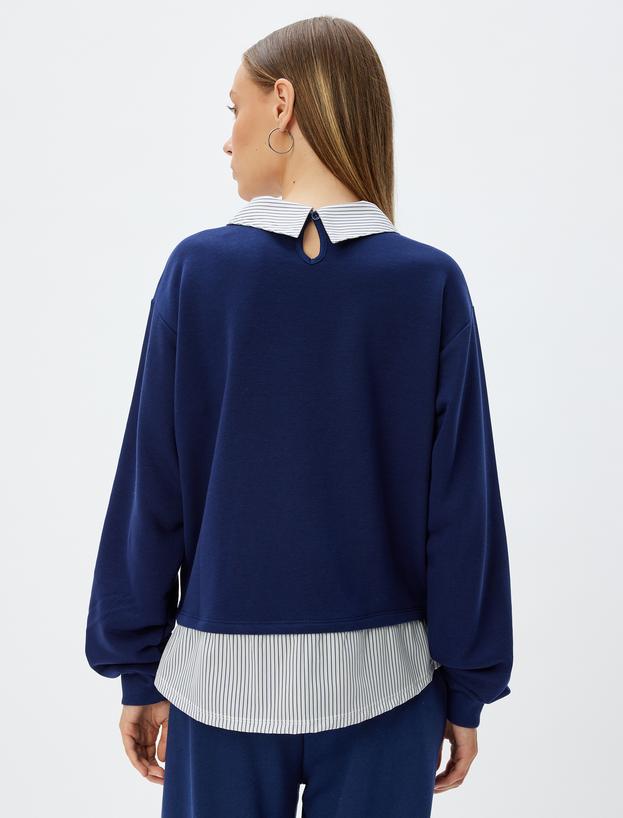 Gömlek Yaka Sweatshirt Oversize Kolej Baskılı Şardonlu_3