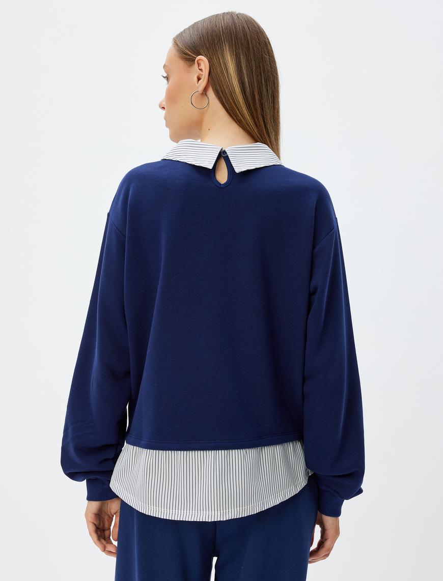   Gömlek Yaka Sweatshirt Oversize Kolej Baskılı Şardonlu