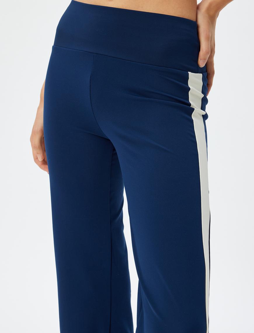   İspanyol Paça Slim Fit Şerit Detaylı Tayt İnterlok