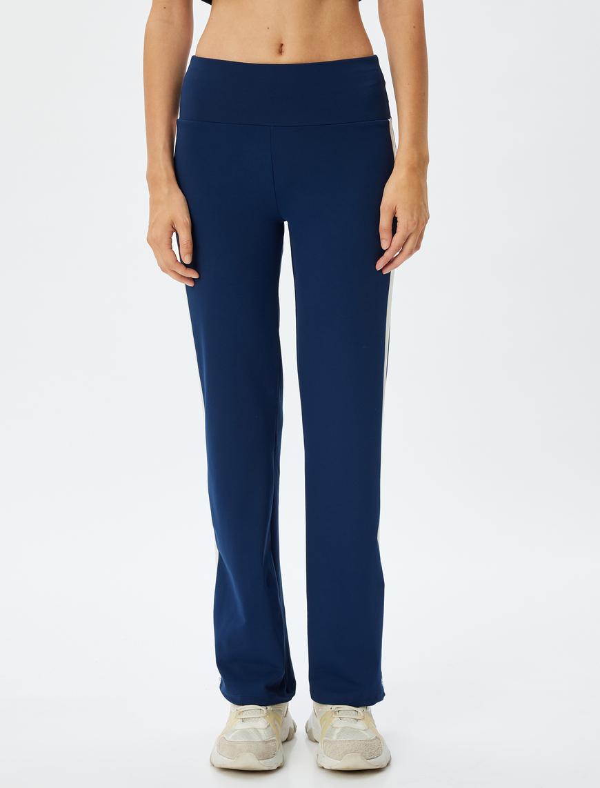   İspanyol Paça Slim Fit Şerit Detaylı Tayt İnterlok