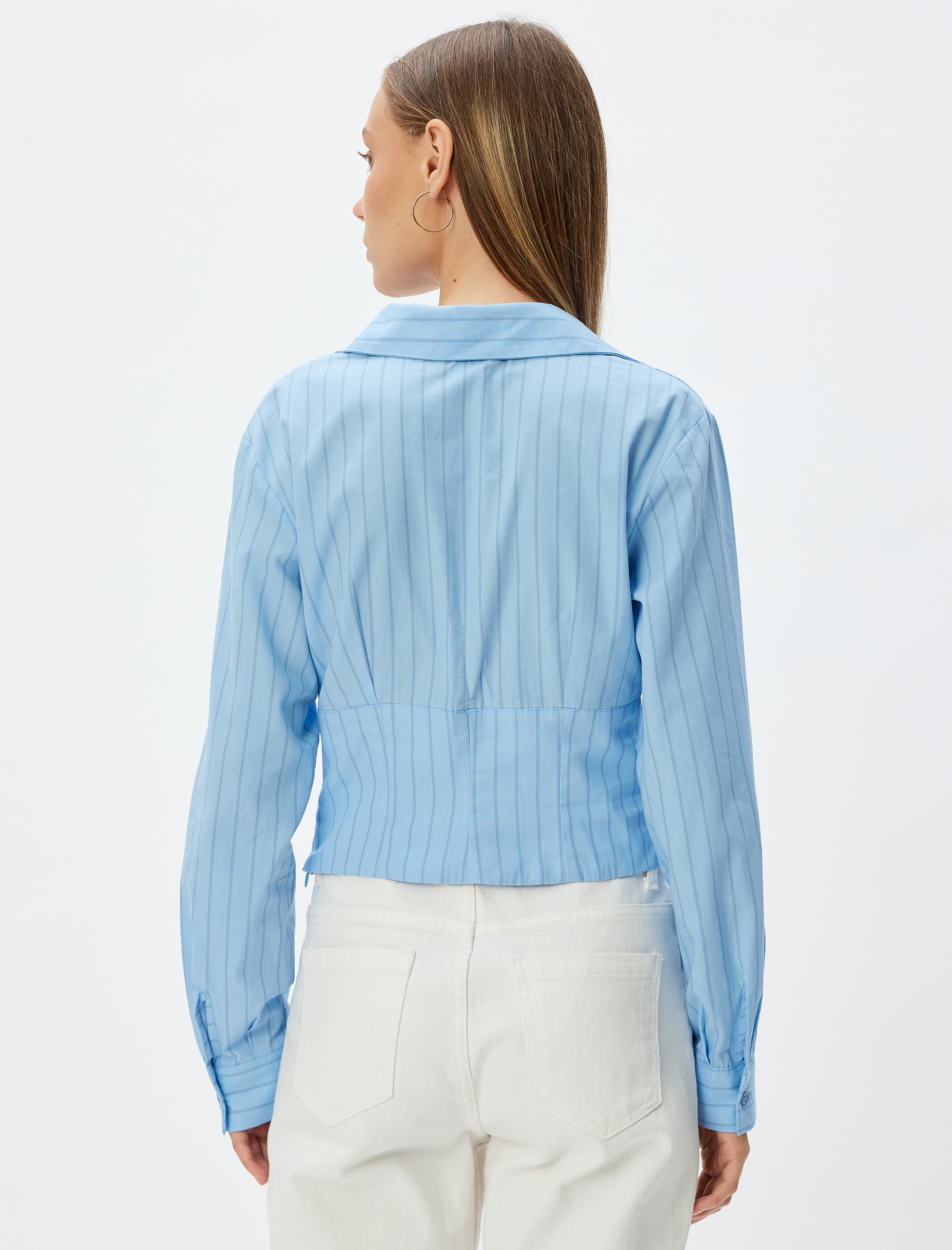   Crop Gömlek Poplin Klasik Yaka Düğmeli Uzun Kollu Slim Fit