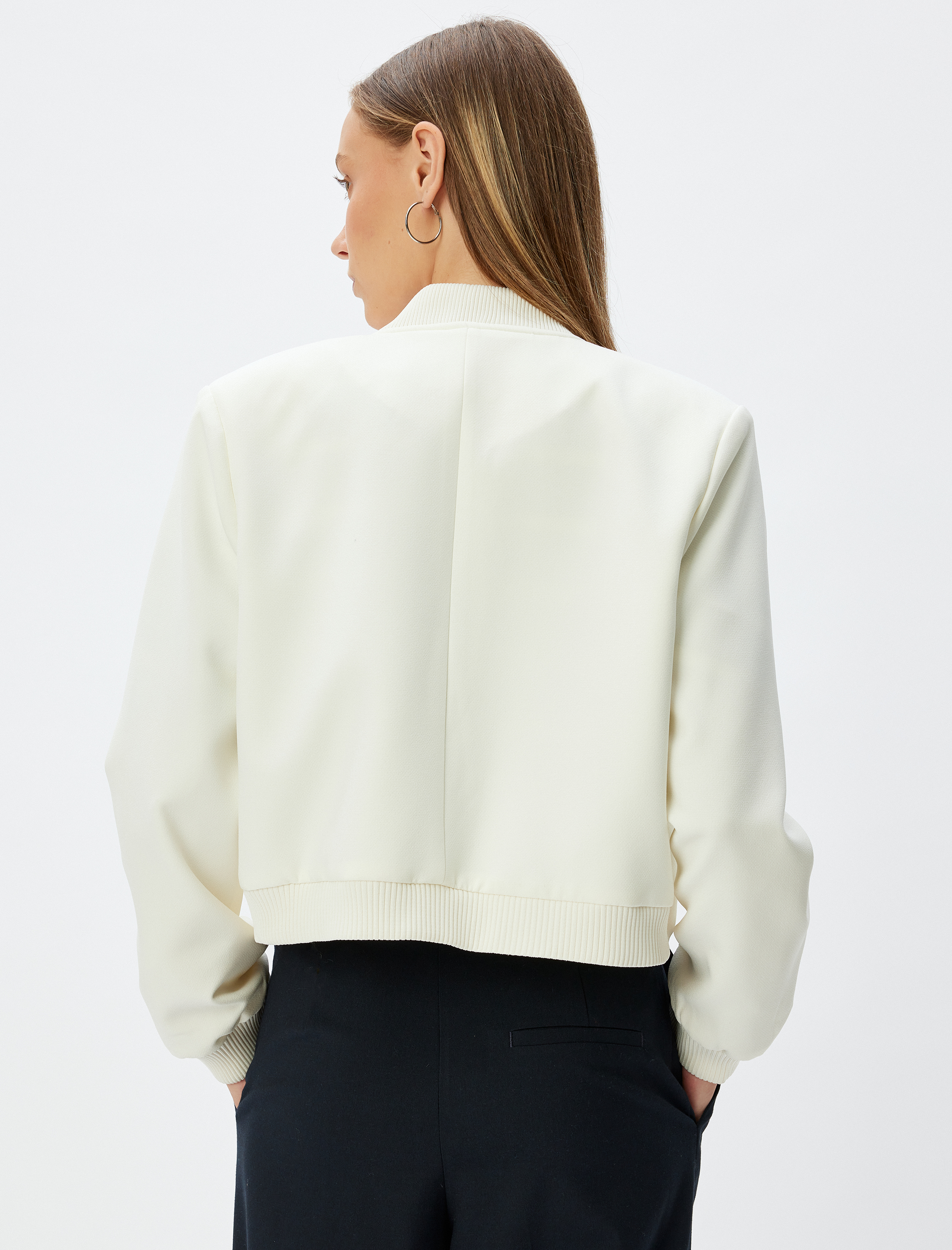   Kolej Bomber Ceket Cep Detaylı Çıtçıt Düğmeli Krep Kumaş