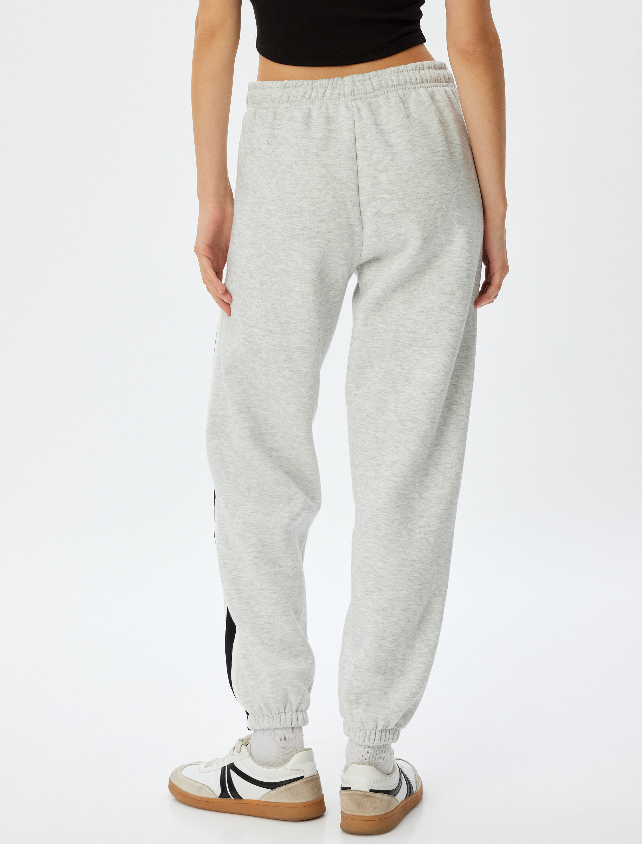   Oversize Jogger Eşofman Altı Beli Bağcıklı Şerit Detaylı Cepli Şardonlu