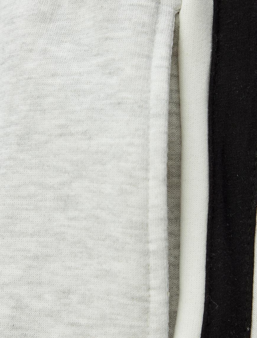   Oversize Jogger Eşofman Altı Beli Bağcıklı Şerit Detaylı Cepli Şardonlu