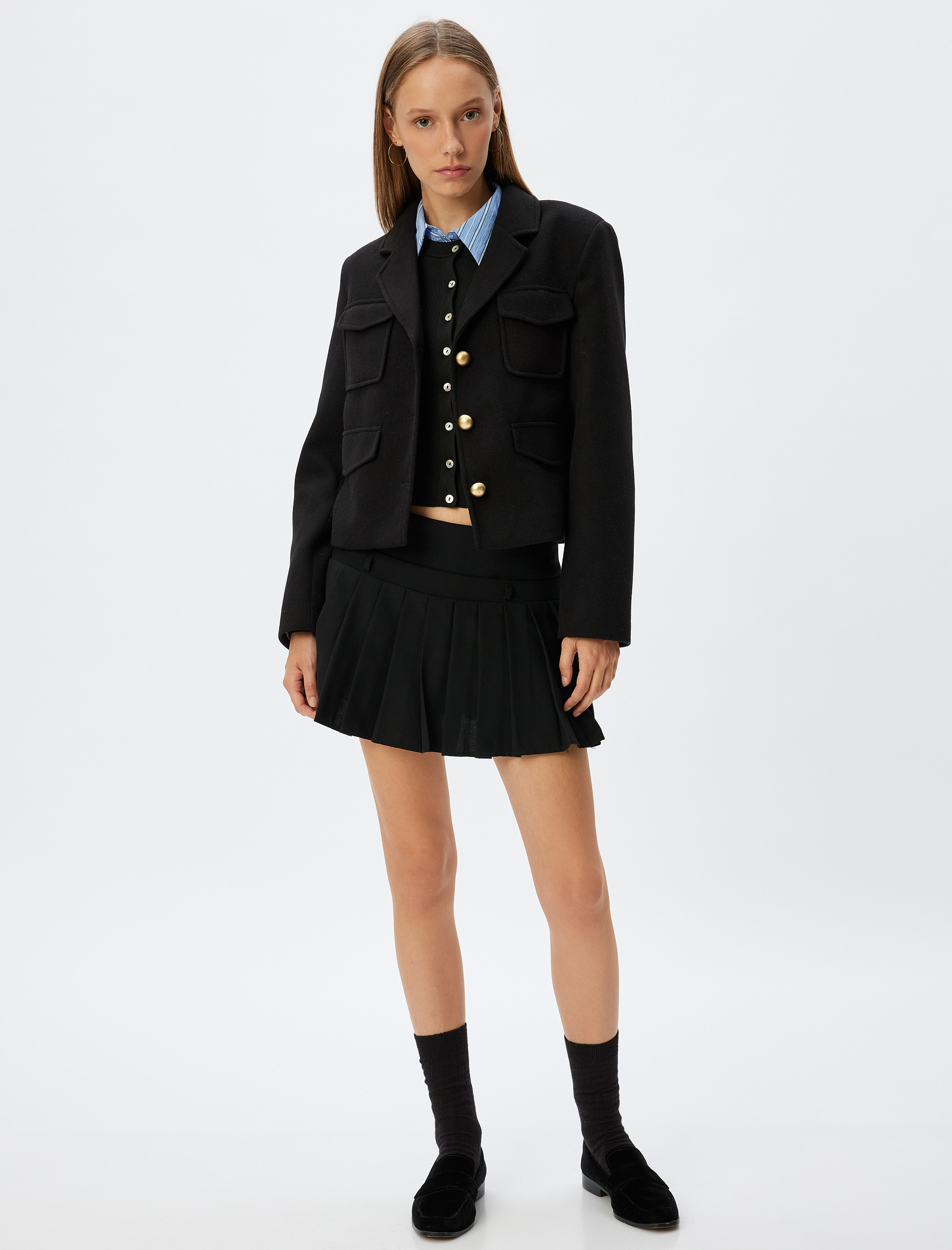   Mevsimlik Ceket Klasik Yaka Cep Detaylı Düğmeli