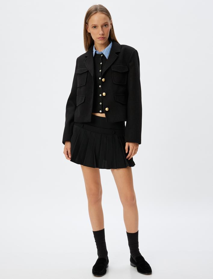  Mevsimlik Ceket Klasik Yaka Cep Detaylı Düğmeli