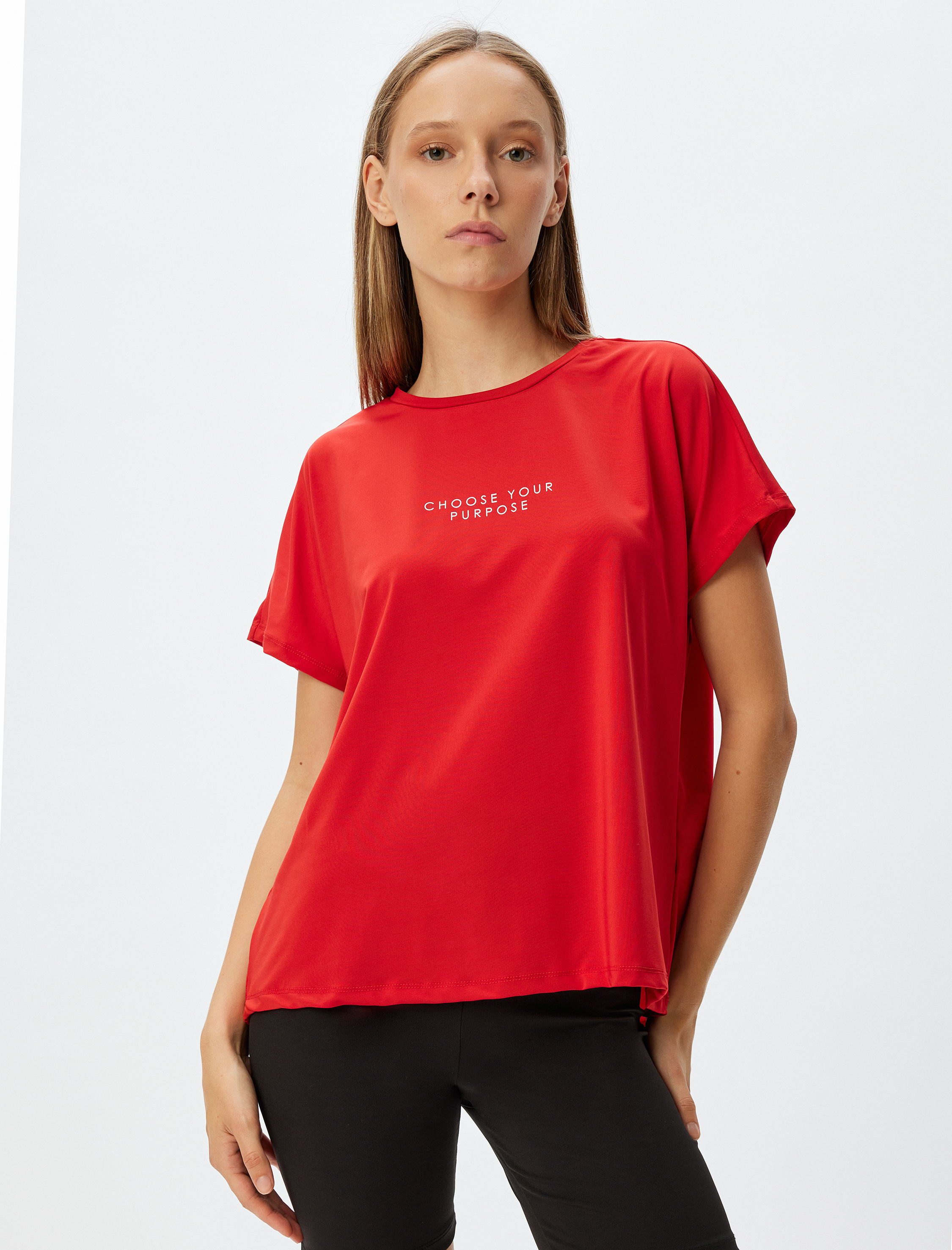   Oversize Spor Tişört Slogan Baskılı Bisiklet Yaka Yarasa Kol