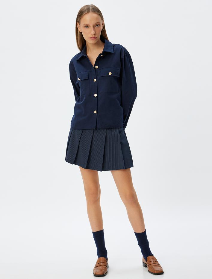  Gabardin Gömlek Klasik Yaka Uzun Kollu Cep Detaylı Düğmeli