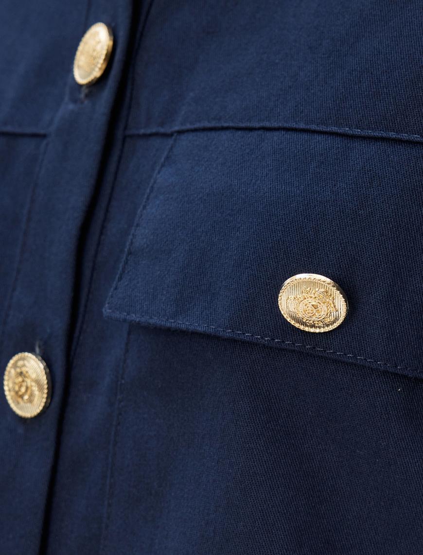   Gabardin Gömlek Klasik Yaka Uzun Kollu Cep Detaylı Düğmeli