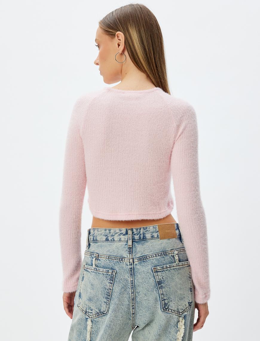   Uzun Kollu Body Crop Kayık Yaka Yumuşak Dokulu Slim Fit