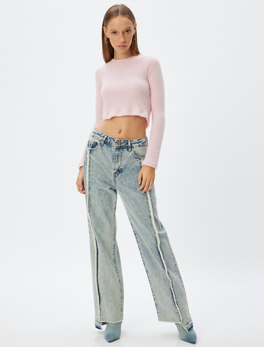   Uzun Kollu Body Crop Kayık Yaka Yumuşak Dokulu Slim Fit