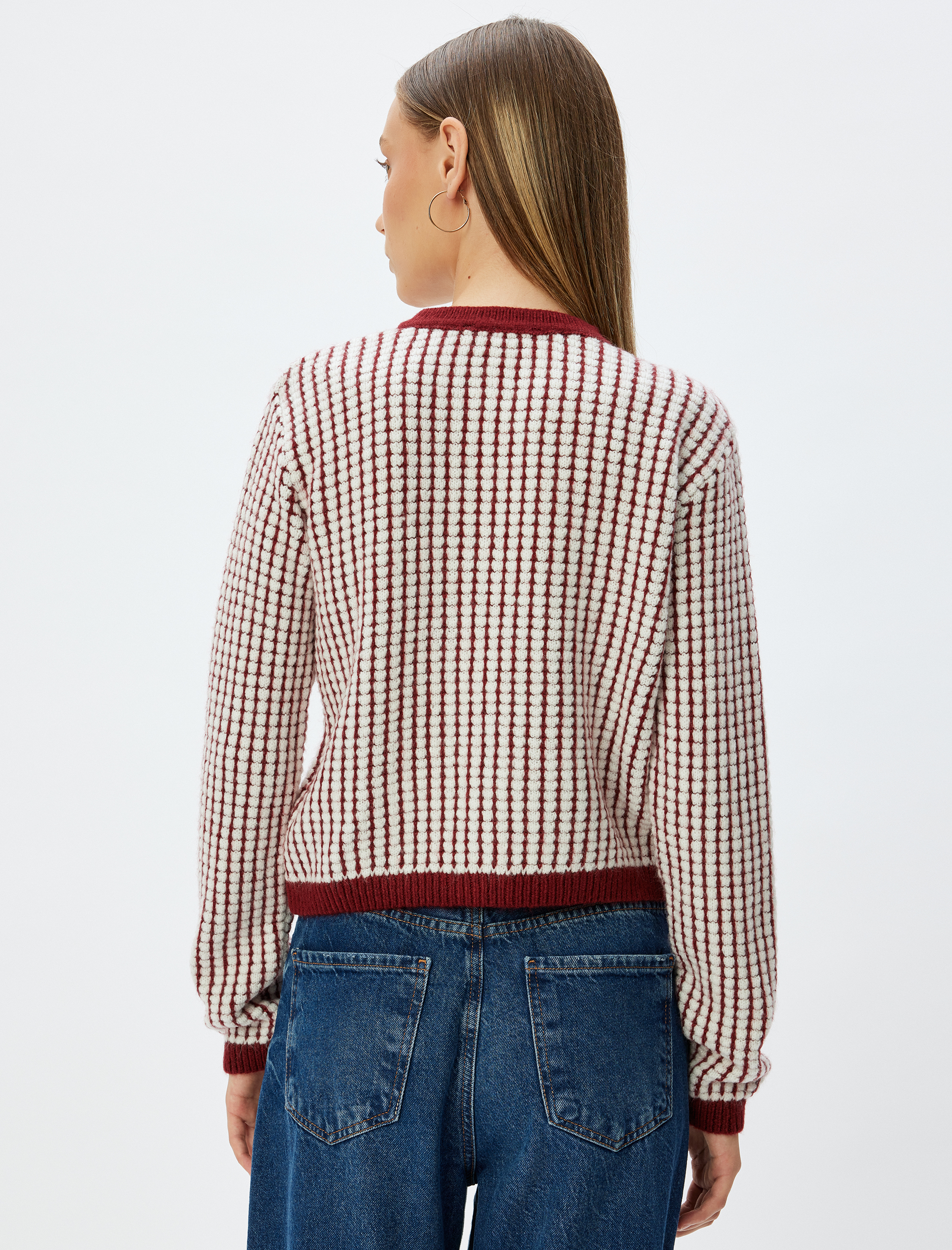   Triko Hırka Bisiklet Yaka Cep Detaylı Düğmeli Uzun Kollu