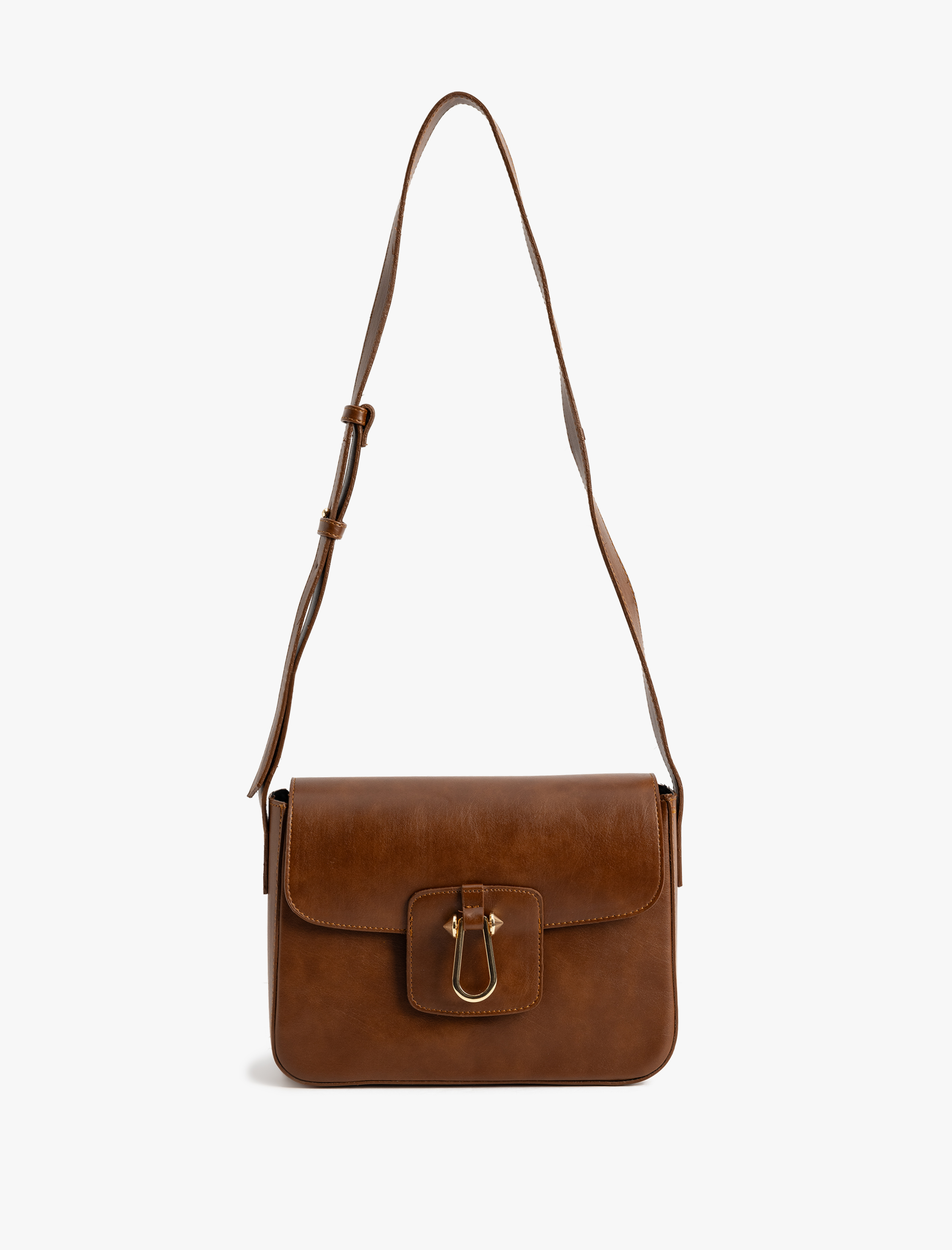  Kadın Çapraz Çanta Suni Deri Askılı Metal Aksesuarlı Kapaklı