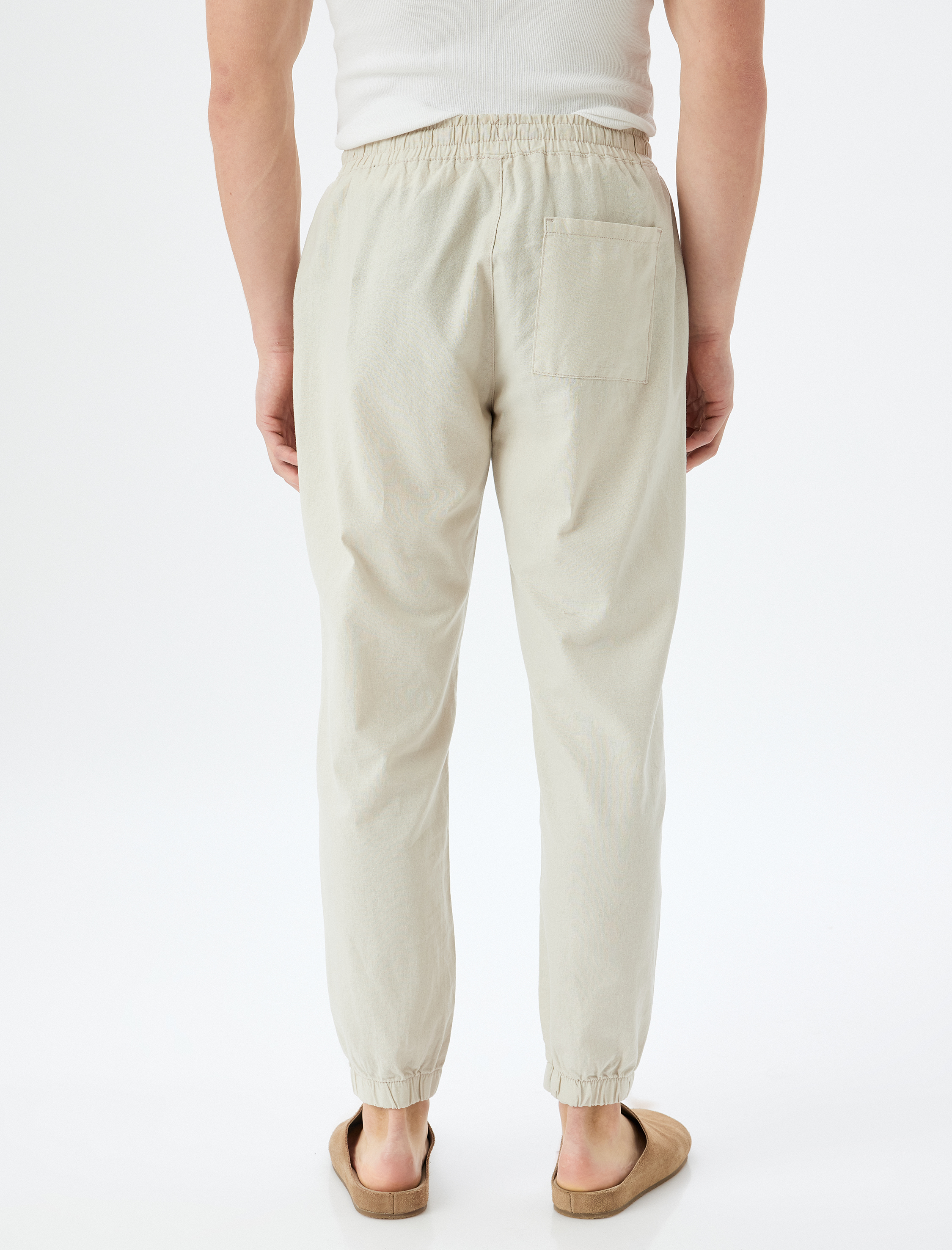   Jogger Pantolon Keten Karışımlı Beli Bağcıklı Cep Detaylı