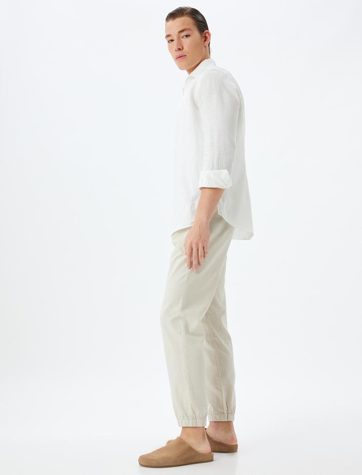  Jogger Pantolon Keten Karışımlı Beli Bağcıklı Cep Detaylı