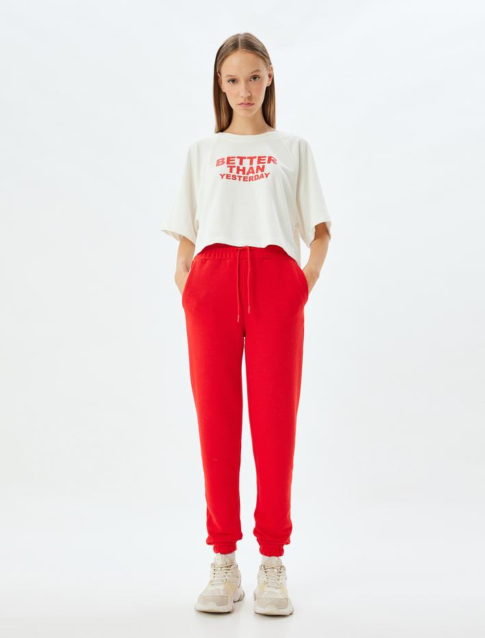  Jogger Eşofman Altı Yüksek Bel Bağcıklı Şardonlu Cep Detaylı