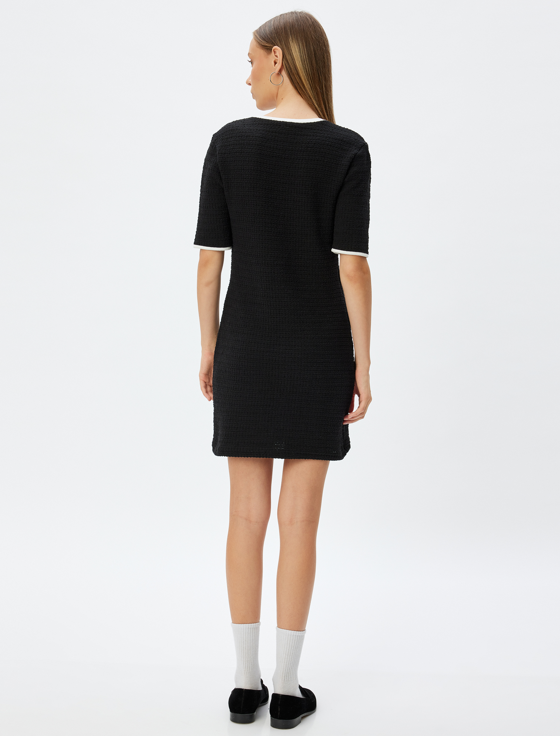   Mini Örme Cep Detaylı Kısa Kollu Bisiklet Yaka Elbise