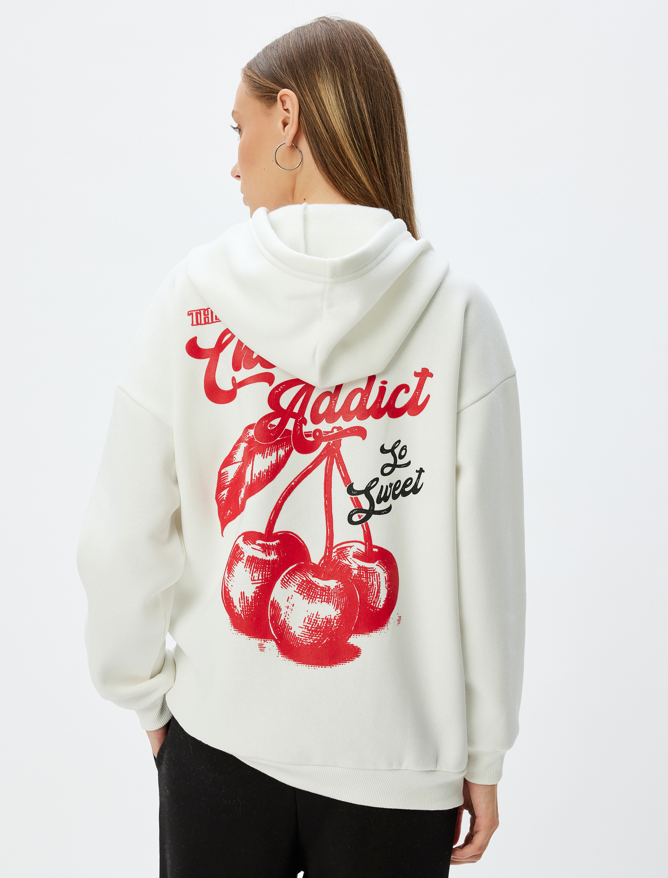   Oversize Kapüşonlu Sweatshirt Arkası Meyve Baskılı Şardonlu