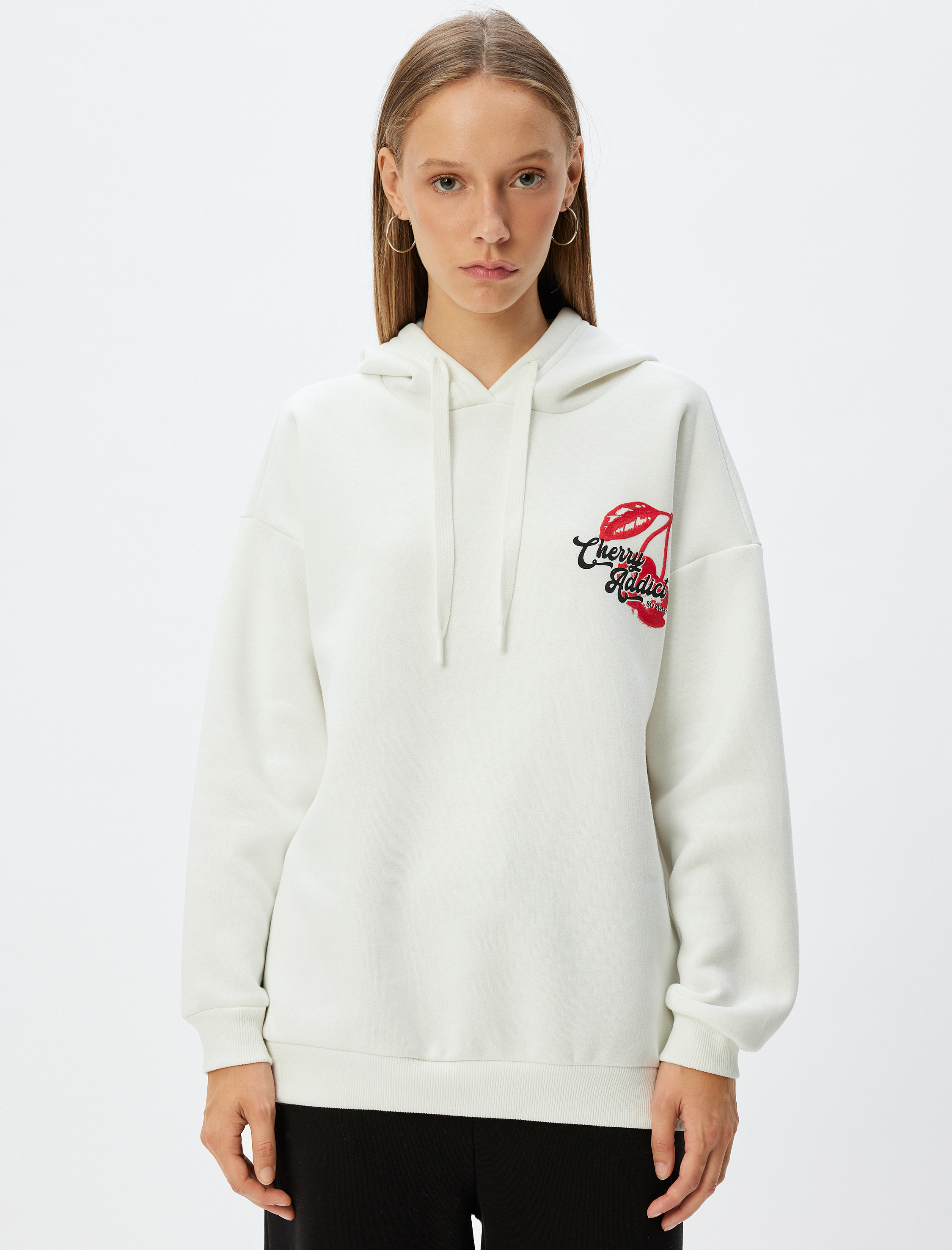   Oversize Kapüşonlu Sweatshirt Arkası Meyve Baskılı Şardonlu