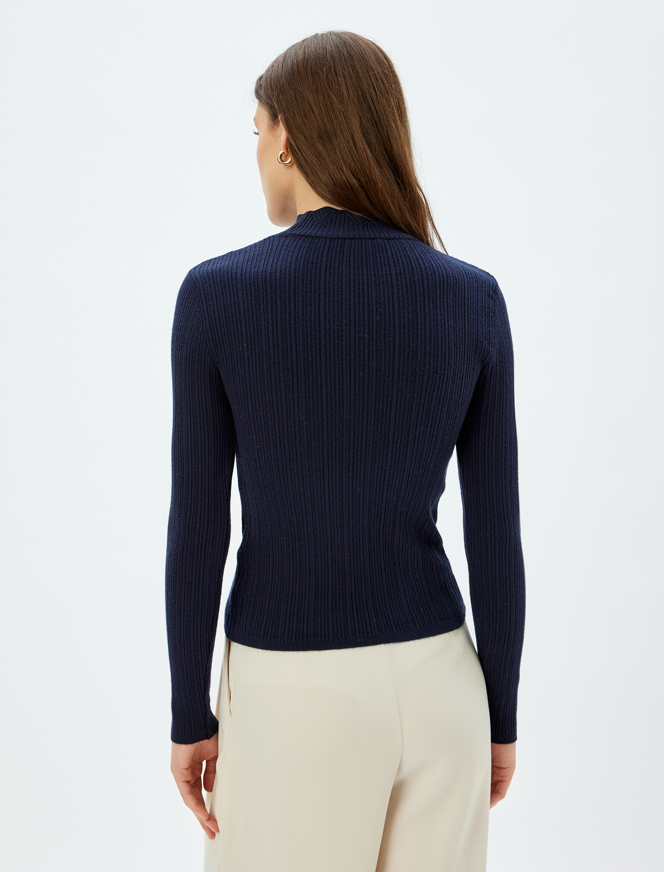 Triko Kazak Slim Fit Hafif Dik Yaka Uzun Kollu
