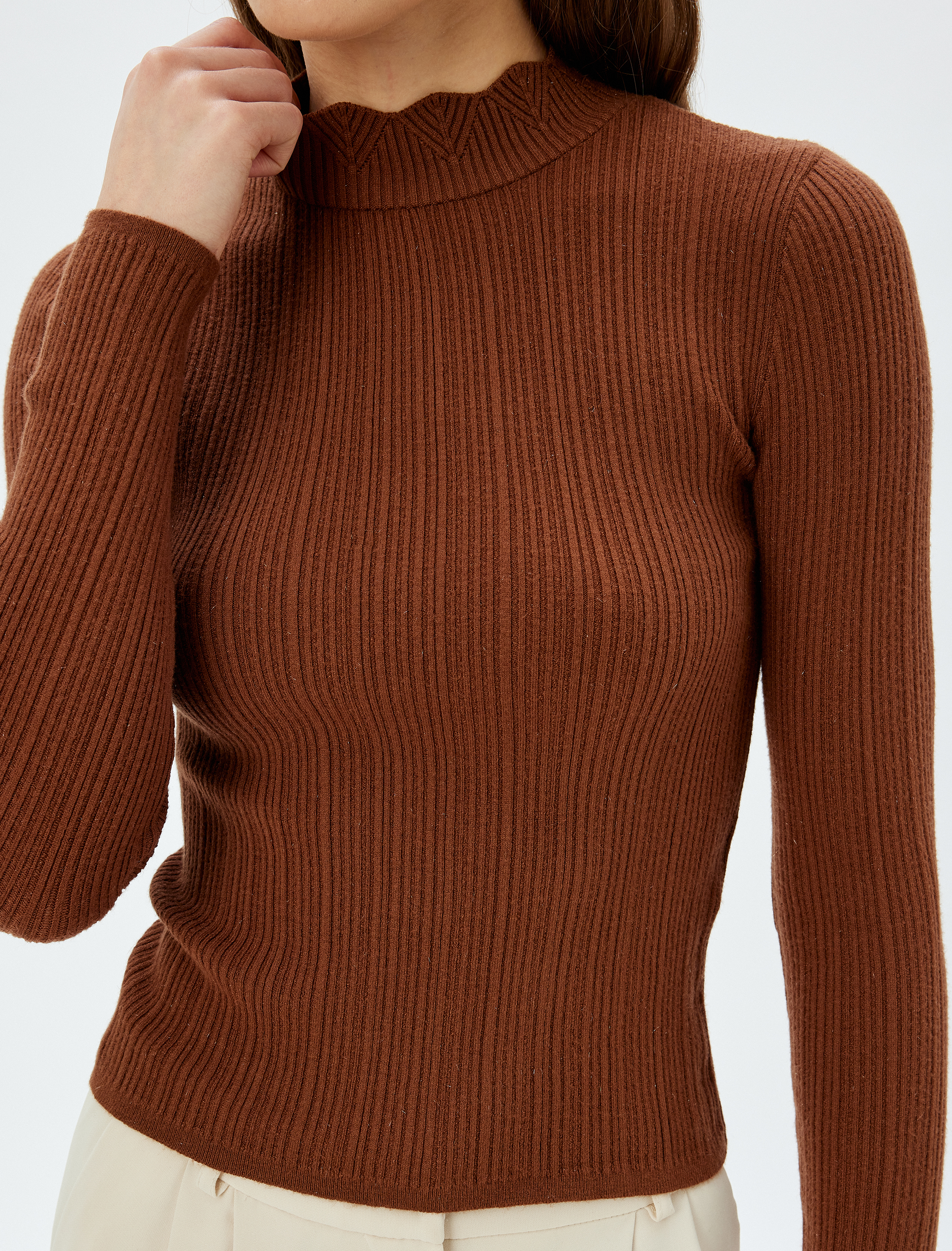 Triko Kazak Slim Fit Hafif Dik Yaka Uzun Kollu