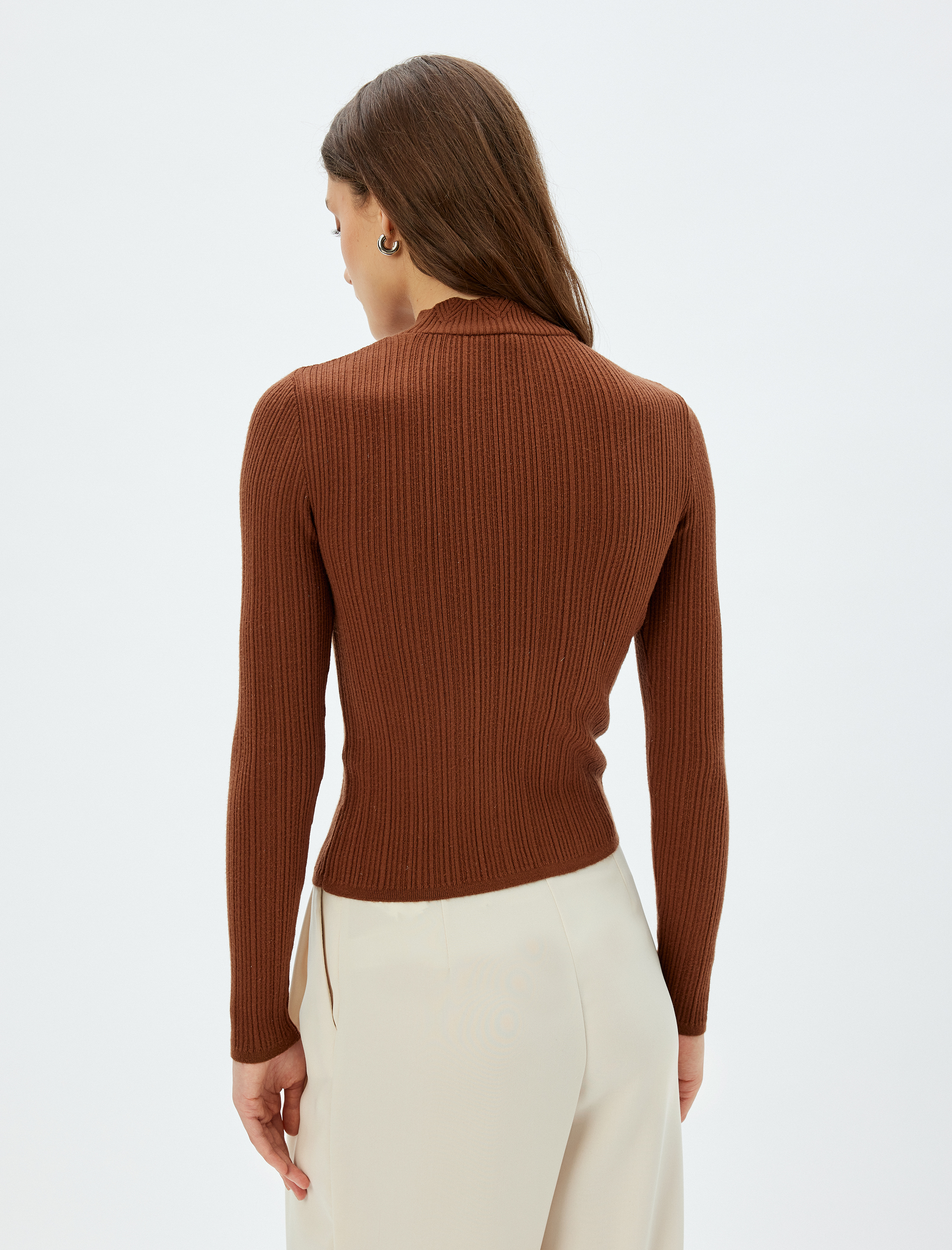 Triko Kazak Slim Fit Hafif Dik Yaka Uzun Kollu