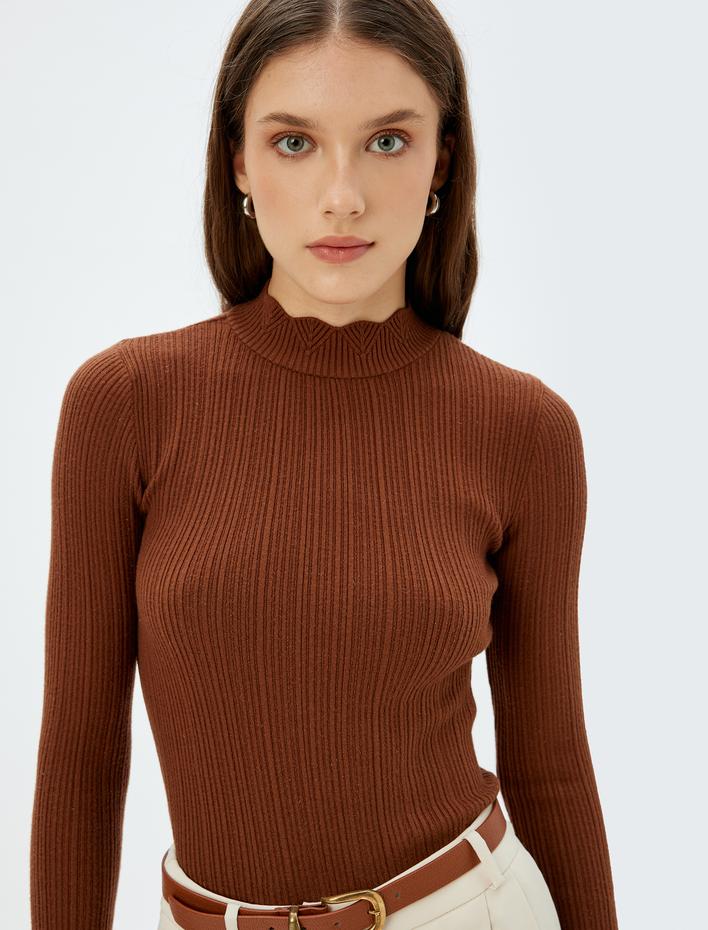  Triko Kazak Slim Fit Hafif Dik Yaka Uzun Kollu