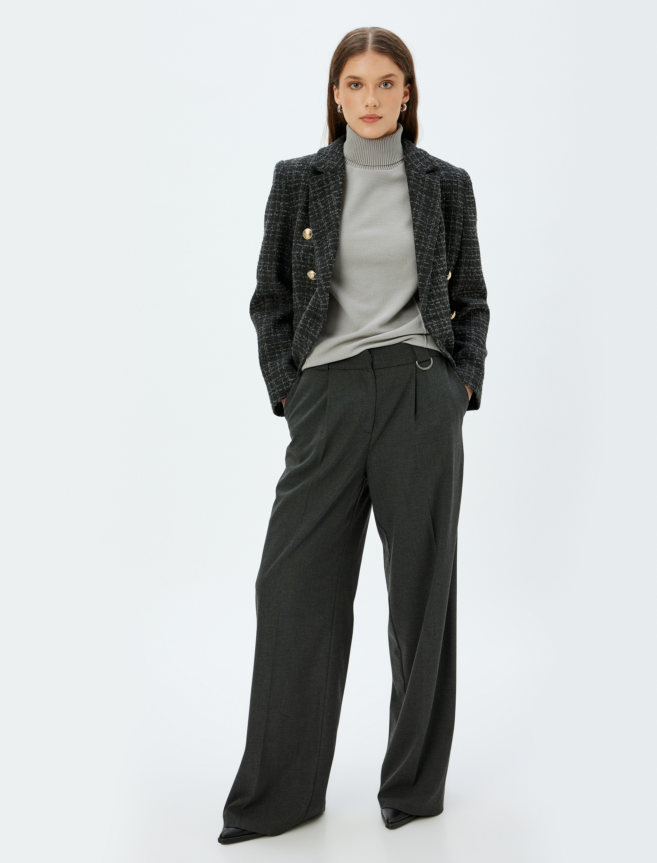   Tüvit Blazer Ceket Kruvaze Gold Düğme Detaylı Slim Fit