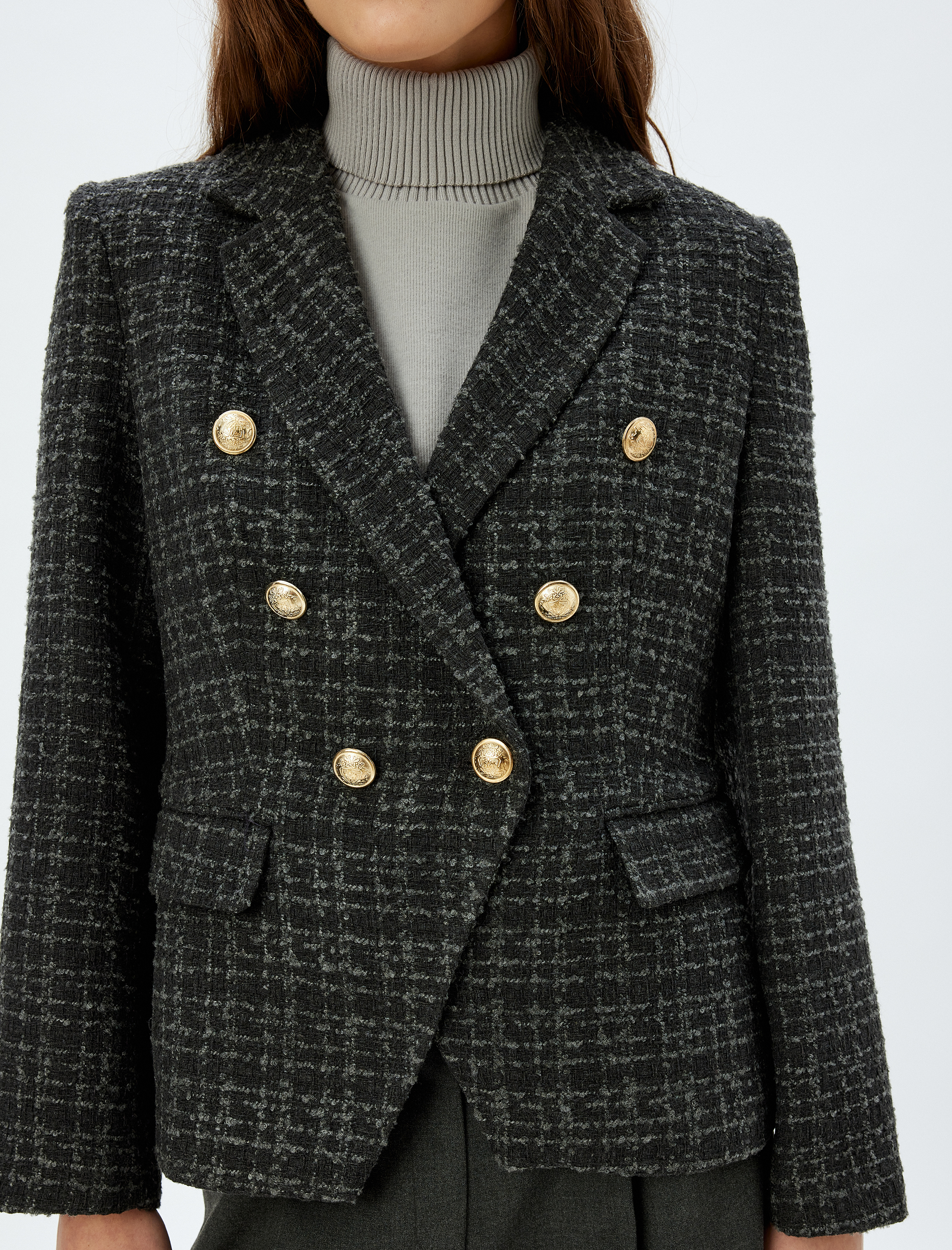   Tüvit Blazer Ceket Kruvaze Gold Düğme Detaylı Slim Fit