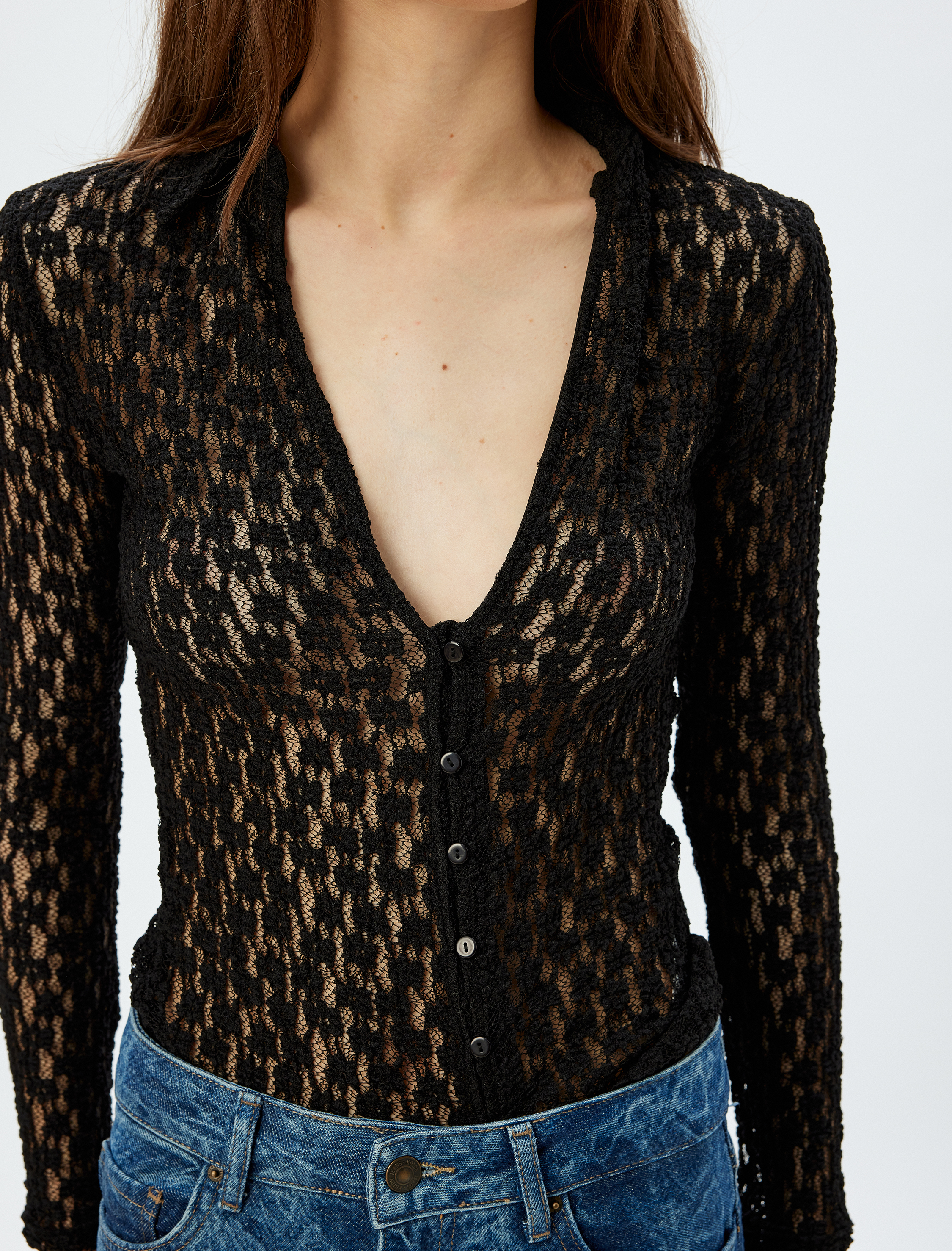   Koton X Zeynep Bastık - Dantel Gömlek Yarı Transparan Uzun Kollu