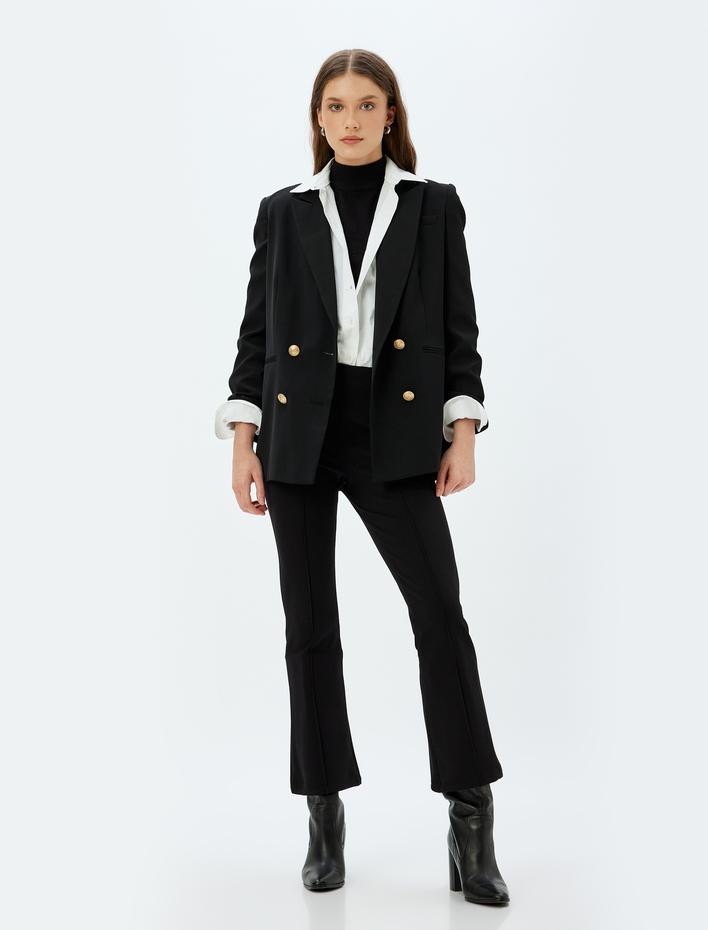  Kısa Hafif İspanyol Paça Pantolon Nervür Detaylı