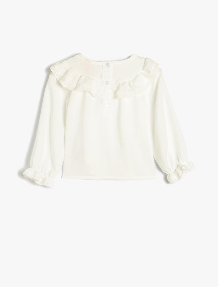 Kız Bebek Gömlek Uzun Kollu Fırfır Detaylı Lastik Kollu Viskon Kumaş