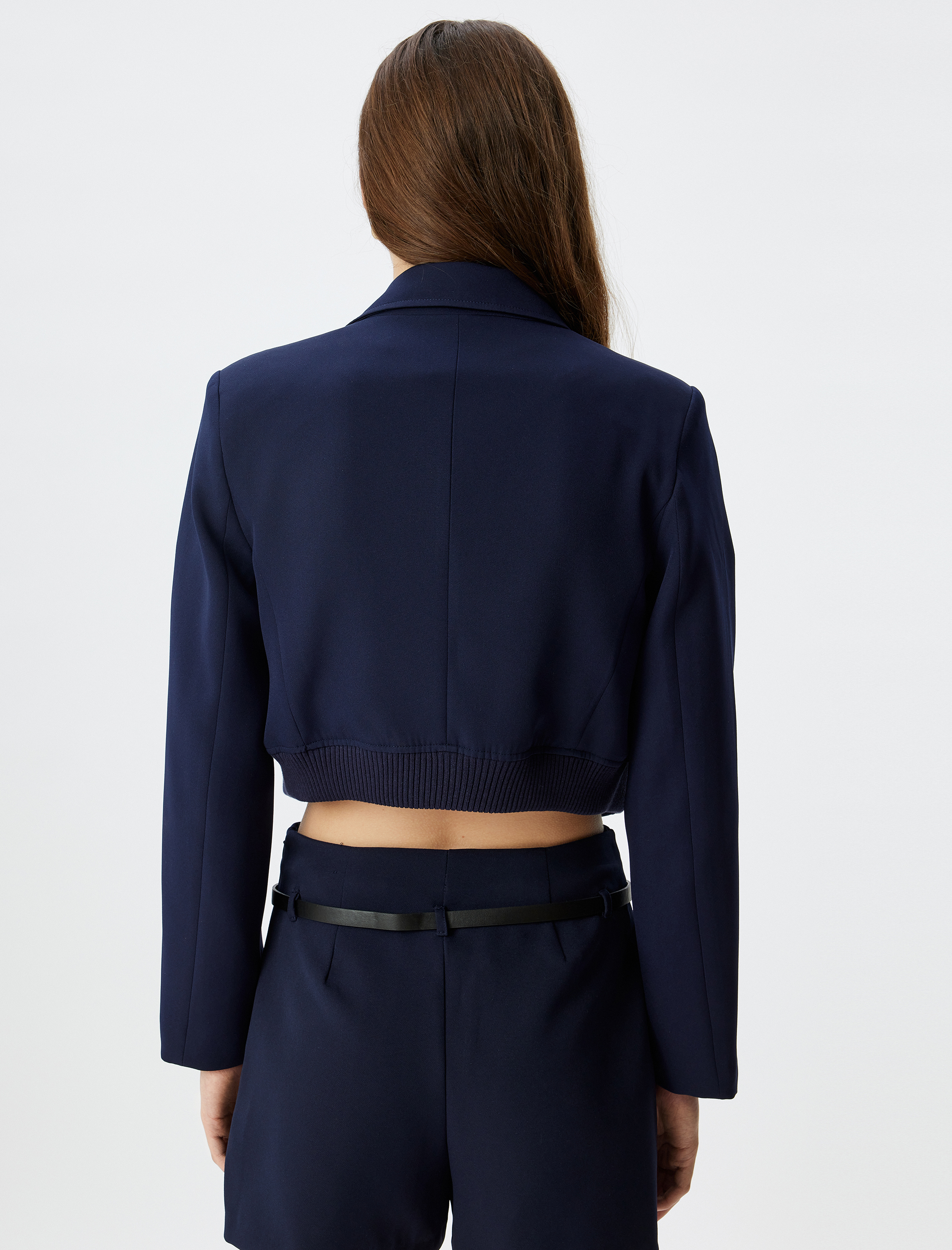 Crop Ceket Düğmeli Kapaklı Cep Detaylı