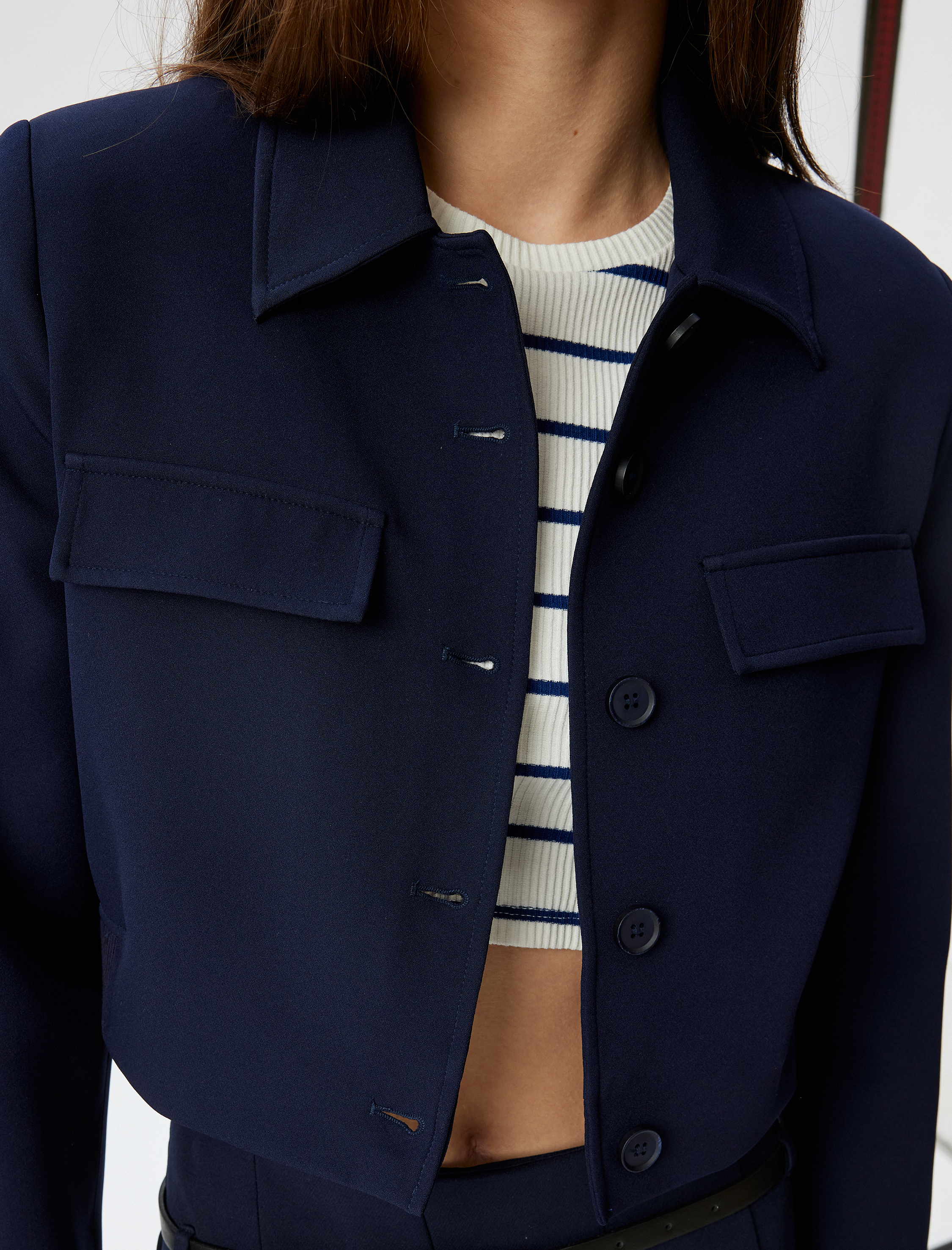 Crop Ceket Düğmeli Kapaklı Cep Detaylı