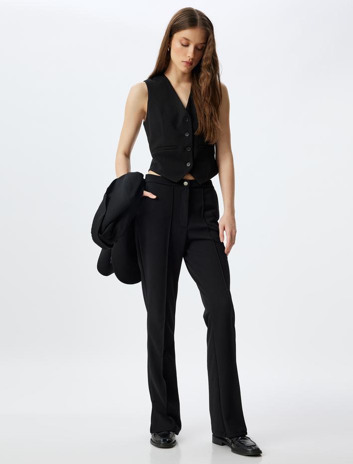  Blazer Ceket Düğmeli V Yaka Slim Fit Krep Scuba Kumaş